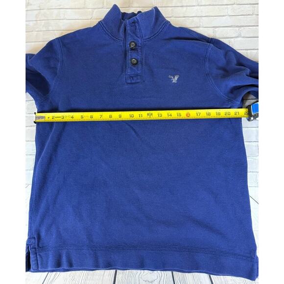 American Eagle Pullover Mens Large Blue Mock Neck Button Sweatshirt Casual - Picture 5 of 6